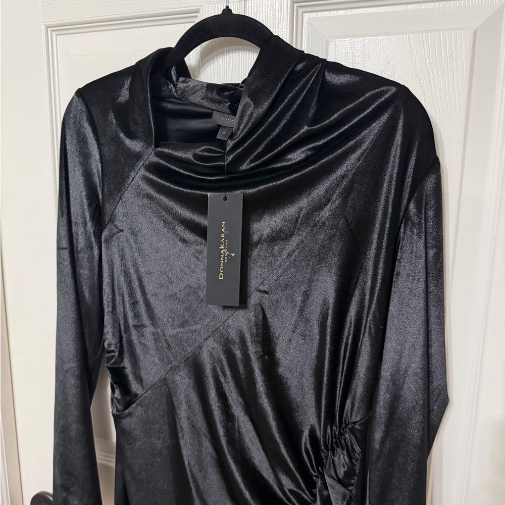NWT $149!DONNA KARAN NEW YORK black velvet dress long‎ sleeve size 8 - Picture 3 of 6